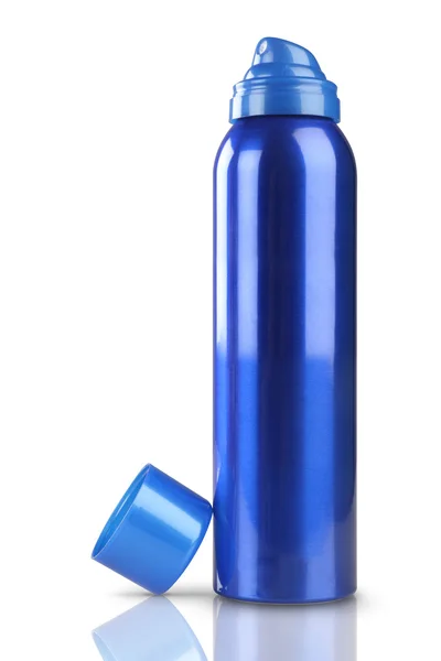 Deodorante blu profumo può o bottiglia con riflesso — Foto Stock