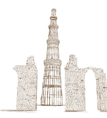 Qutub Minar, Yeni Delhi, Hindistan - vektör çizim