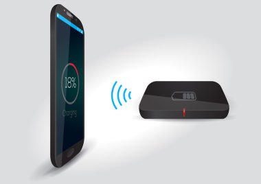 Kablosuz pil şarj cihazı ve akıllı telefon veya Tablet - vektör Illus