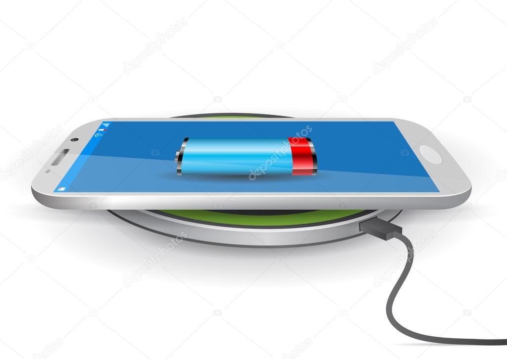 Wireless Battery Charger Pad with a Smartphone - Vector Illustra