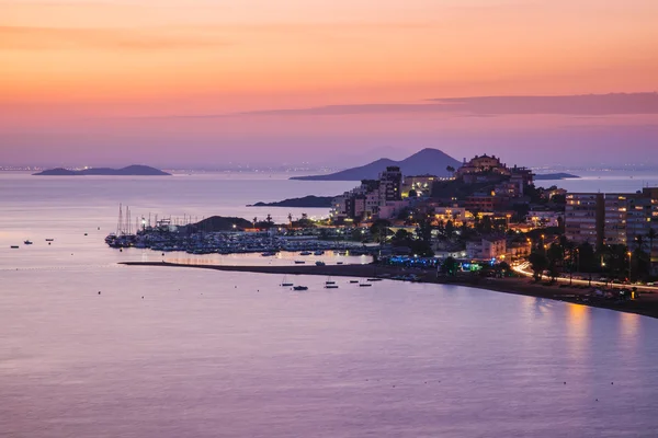 La Manga del Mar Menor Skyline at Night, Murcia, España — Foto de Stock