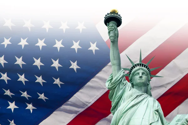 The Liberty Statue with flag — Stock Photo, Image