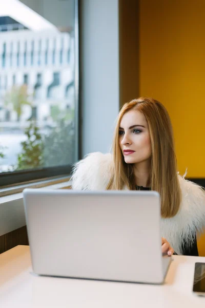 Mulher ruiva atraente que trabalha no escritório Fotos De Bancos De Imagens