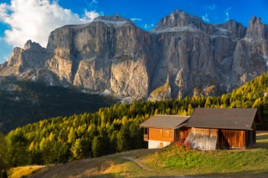 Alpine hut at Passo Pordoi with Sella Group, Dolomites, Italian Alps clipart