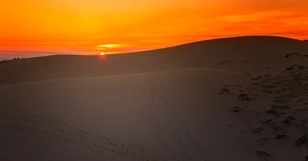 Puesta de sol en las dunas de arena blanca, Mui Ne, Vietnam — Foto de Stock