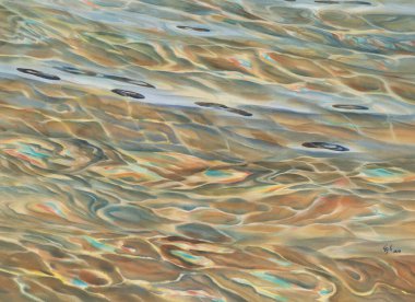 Şeffaf dalgalar ve suluboya arkaplan ile güneşli su