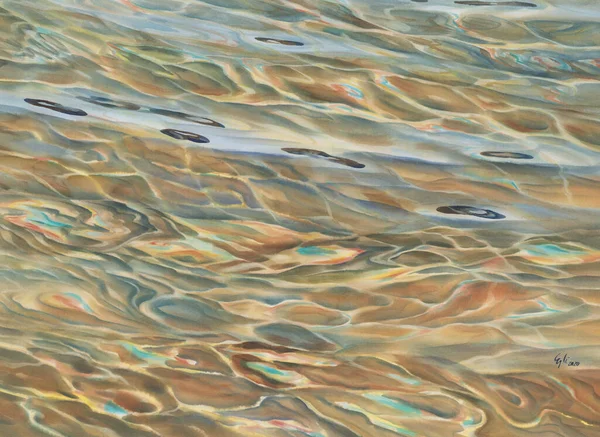 具有透明波浪水彩背景的阳光水 — 图库照片