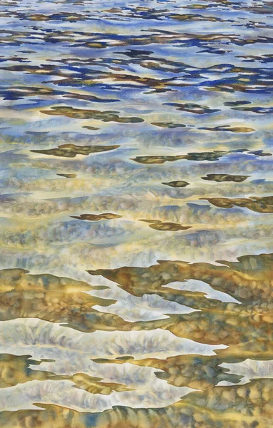 Солнечные водные волны с камнями на дне озера акварелью — стоковое фото