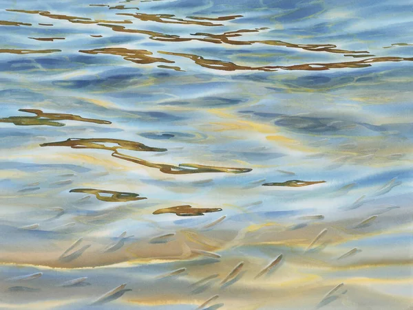 具有透明波浪水彩背景的阳光水 — 图库照片
