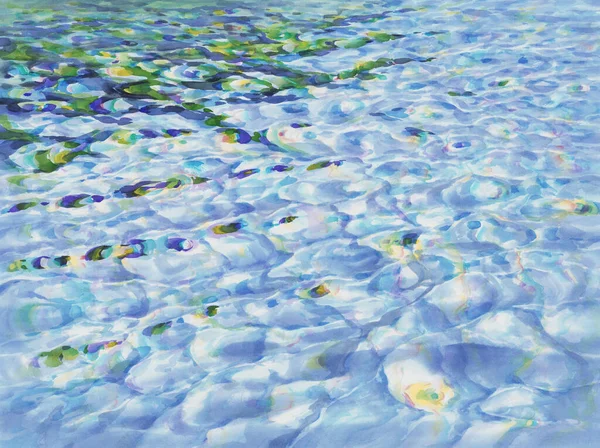 투명 한 물결을 배경으로 하는 푸른색 수정의 물 — 스톡 사진