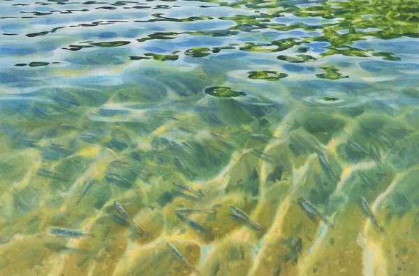 Água ensolarada com ondas transparentes fundo aquarela — Fotografia de Stock