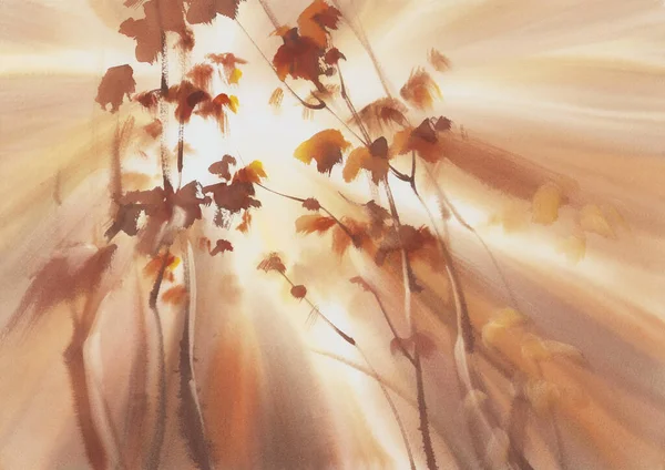 Herfst licht in de aquarel boslandschap — Stockfoto