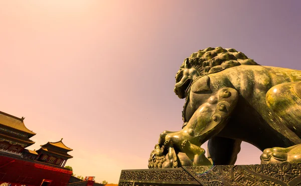 Copper lion in the sunset — Stock Photo, Image