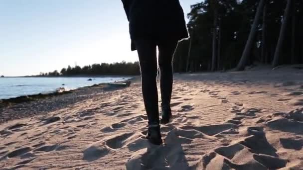 Ragazza che cammina sulla spiaggia al tramonto — Video Stock