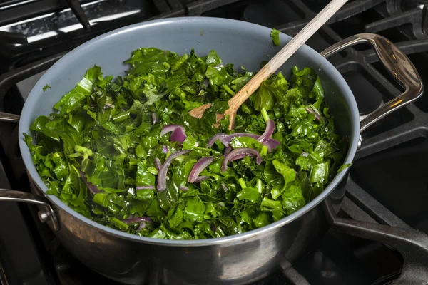 Fresh kale sauteed with onions — Stock Photo, Image