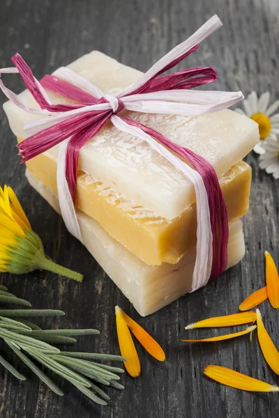 Handmade soaps with herbs — Stock Photo, Image