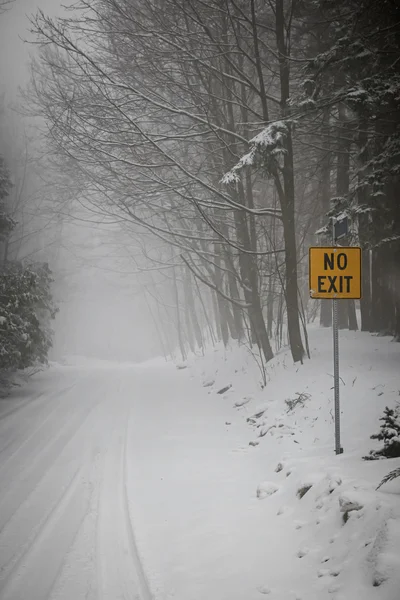 Estrada de inverno durante a queda de neve — Fotografia de Stock