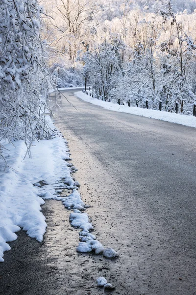 Camino de invierno después de tormenta de hielo — Foto de Stock