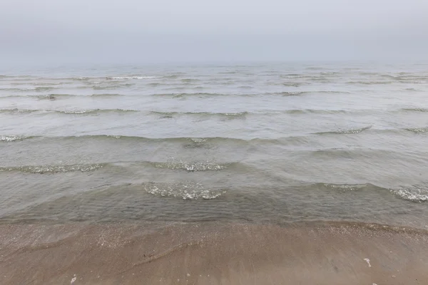Waves in foggy beach — Stock Photo, Image