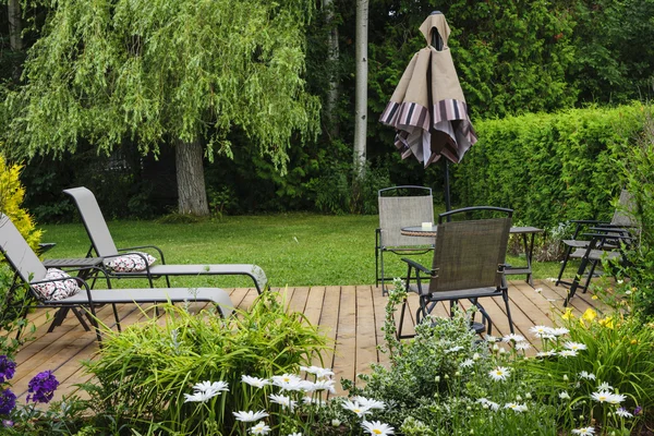 Wooden patio or deck in backyard — Stock Photo, Image