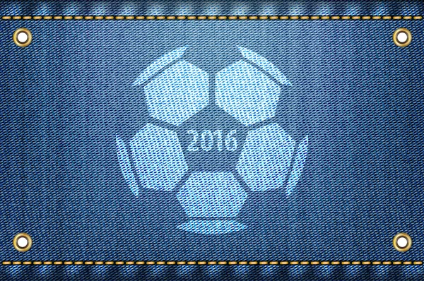 Pelota de fútbol sobre fondo vaquero azul. 2016 y pelota de fútbol en je — Vector de stock