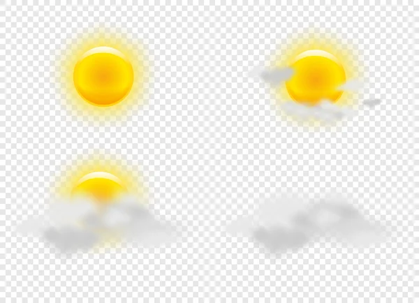 Zon en wolken in weerpictogrammen instellen — Stockvector