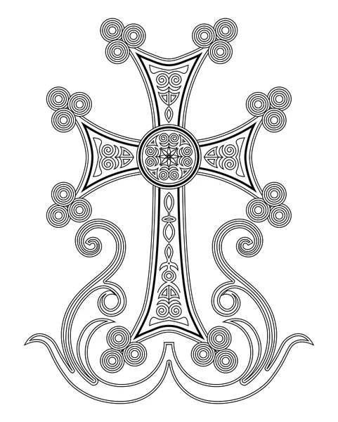 Croix avec ornements et branches fleuries — Image vectorielle