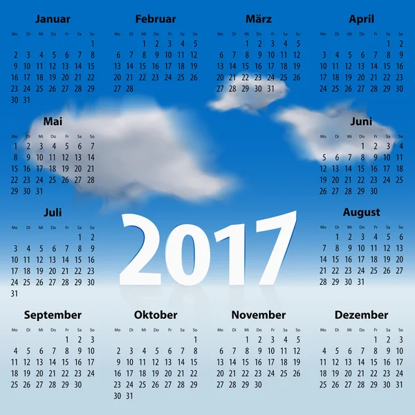 Calendário alemão para 2017 ano com nuvens — Vetor de Stock