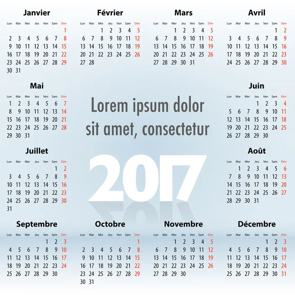 Calendario francés 2017 azul espalda — Vector de stock