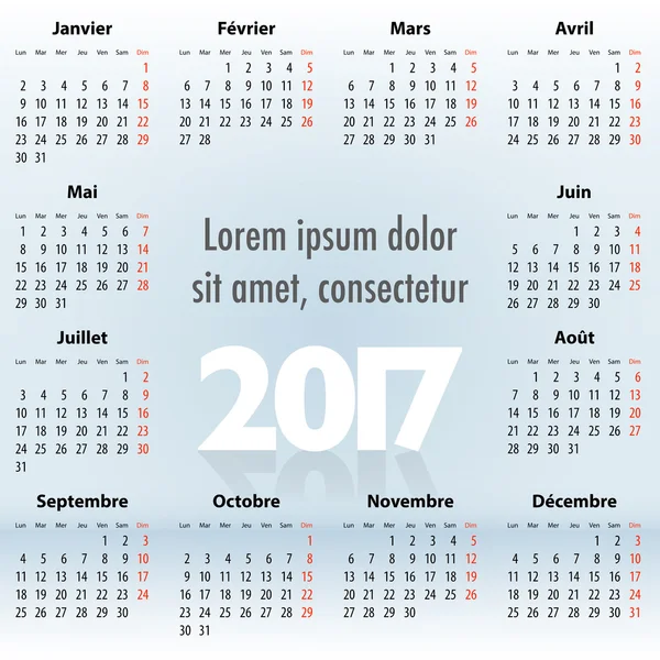 Calendrier Français 2017 dos bleu — Image vectorielle