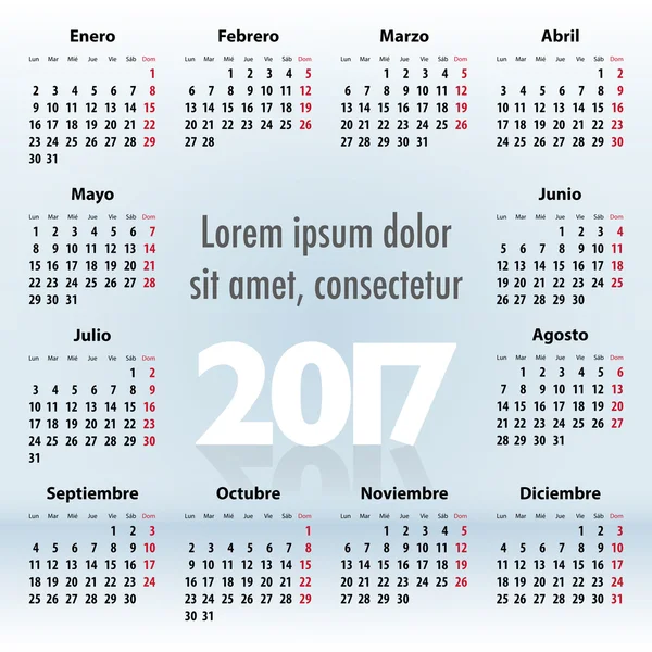 Kalender 2017 år i spanska på blå — Stock vektor