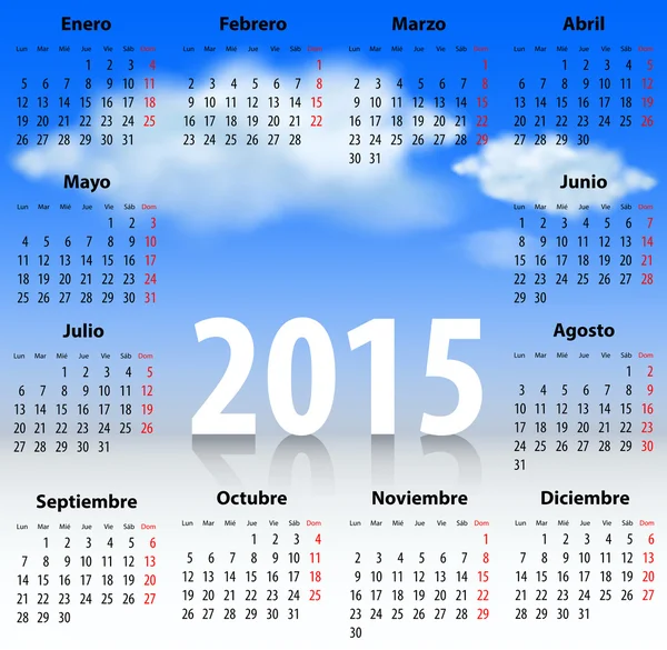 Ημερολόγιο για το έτος 2015 στα ισπανικά με σύννεφα — Διανυσματικό Αρχείο