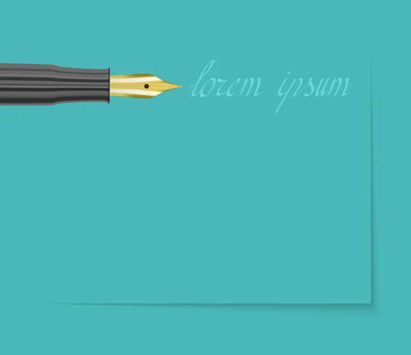 Stylo plume avec pointe dorée et signature sur fond bleu — Image vectorielle