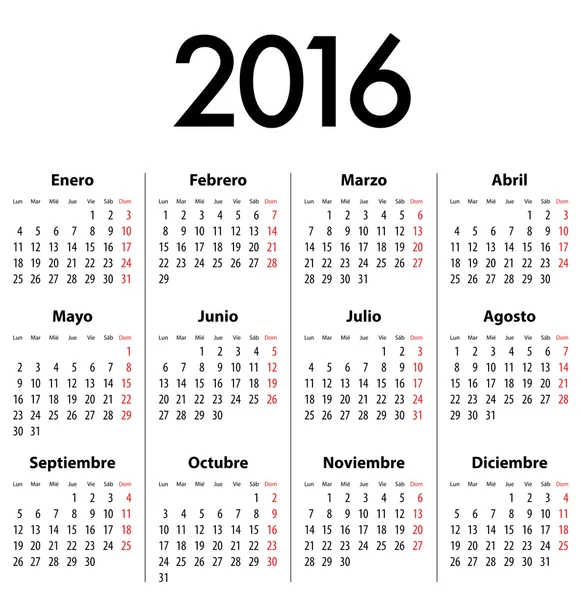 Calendario Español 2016. Lunes primero. —  Fotos de Stock