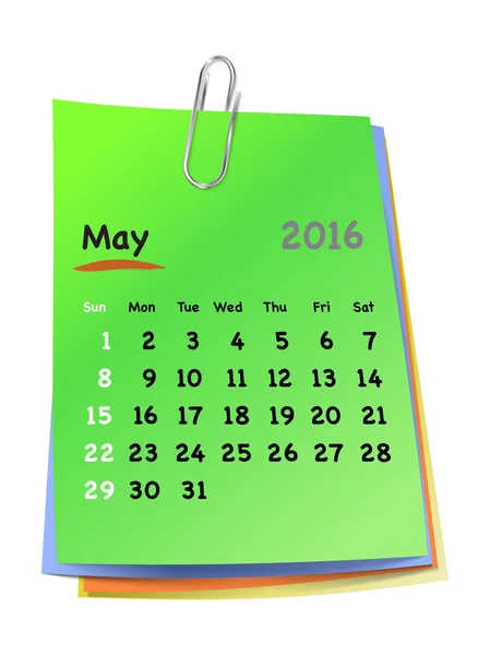 Calendar for may 2016 on colorful sticky notes — Stock Vector