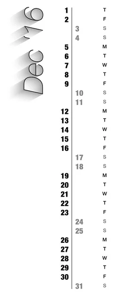 Monatskalender für Dezember 2016 — Stockvektor