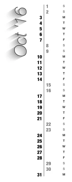 Calendario mensual para octubre de 2016 — Archivo Imágenes Vectoriales