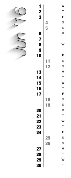 Månedlig kalender for juni 2016 – Stock-vektor