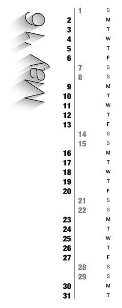 Calendário mensal para maio de 2016 — Vetor de Stock