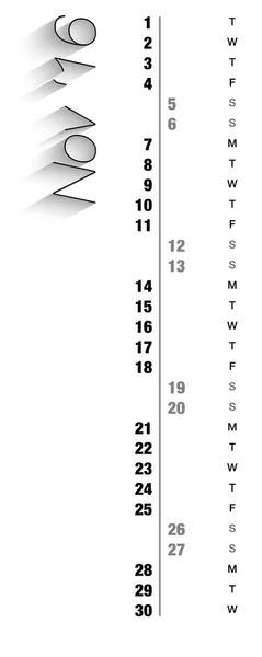 Månedlig kalender for november 2016 – Stock-vektor