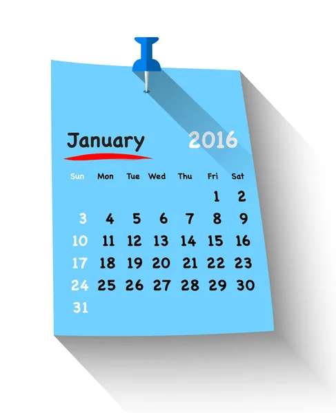 Calendrier design plat pour janvier 2016 — Image vectorielle