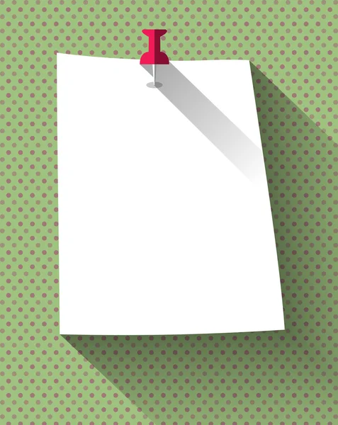 Flat design white sticky note paper attached with red pin — Stock Vector