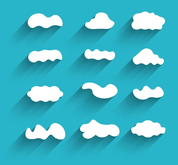 Hand-drawn cloudscapes collection. Long shadows — Stock Vector