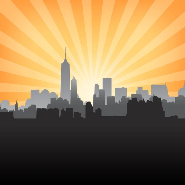 Paisaje urbano de Nueva York en el patrón Sunburst — Vector de stock