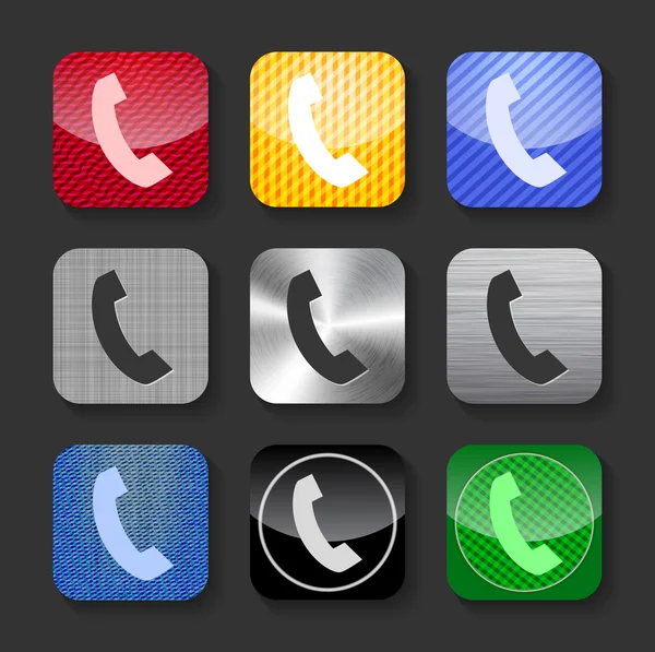 Phone handset sign on glossy and metallic icons — Stock Vector