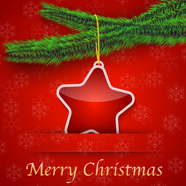 Kartu hadiah liburan dengan pohon Natal dan bintang - Stok Vektor