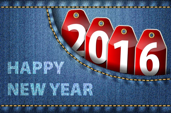 Felice anno nuovo saluti e 2016 cifre sui tag rossi — Vettoriale Stock