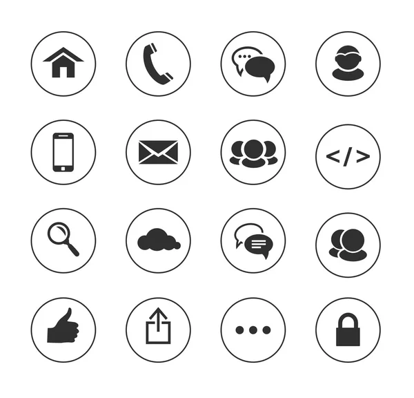 Web, icone in bianco e nero della comunicazione: internet — Vettoriale Stock