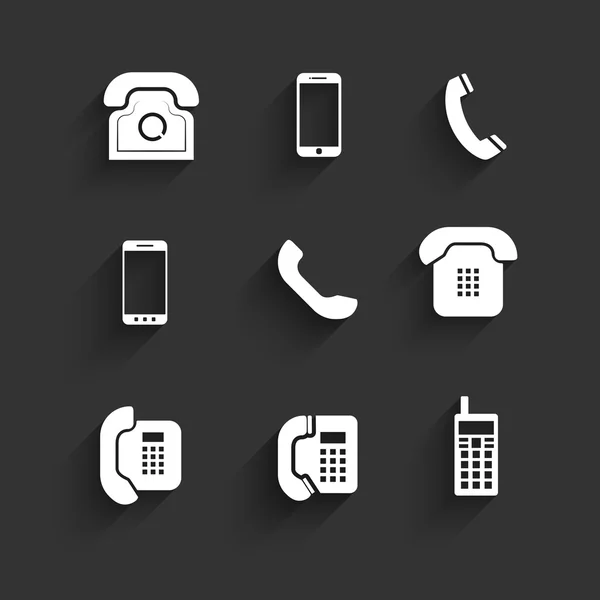 Telefoon pictogrammen Flat Design met schaduwen — Stockvector