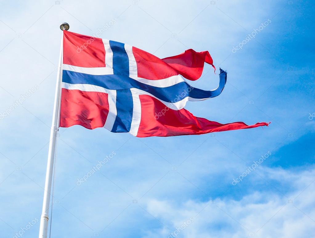 The Royal flag of Norway on a pole